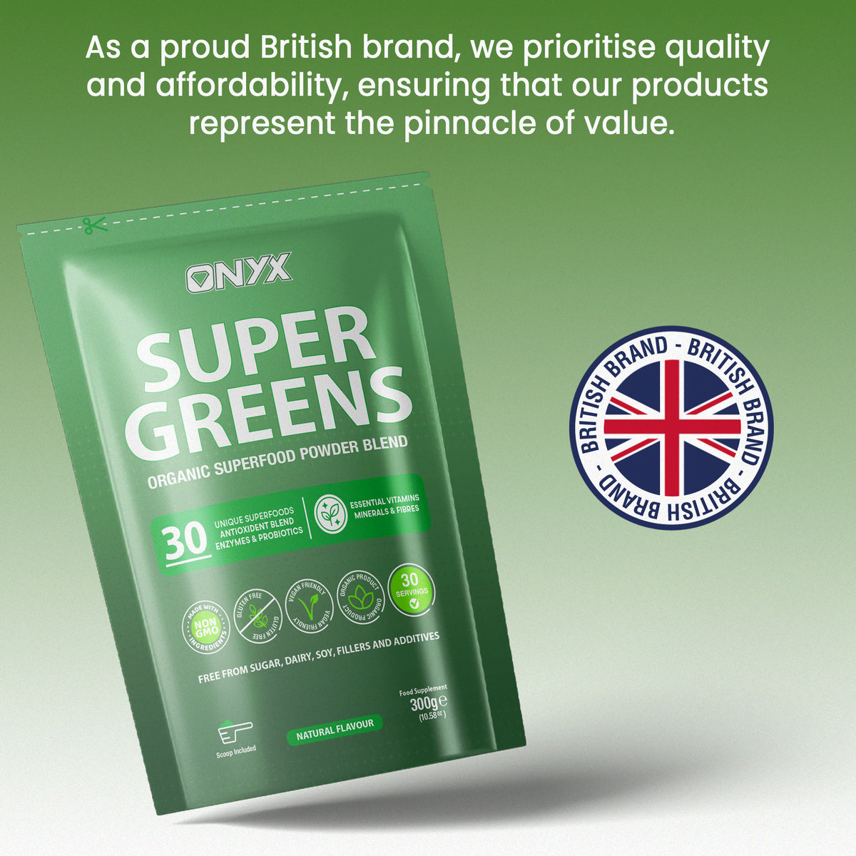 Super Greens Powder 300grams with Vitamins, Minerals & Fibres - Natural, Vegan & Gluten-Free