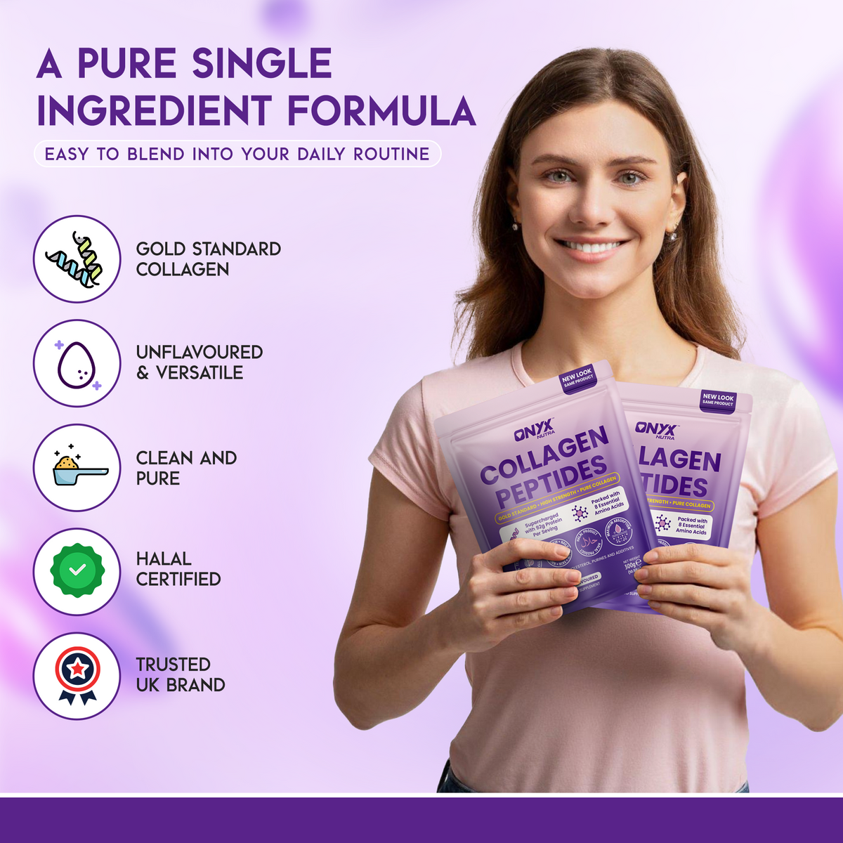 ONYX Collagen Powder 10,000mg - Skin Glow, Hair & Nails Supplement - Halal - Collagen Supplement For Women & Men