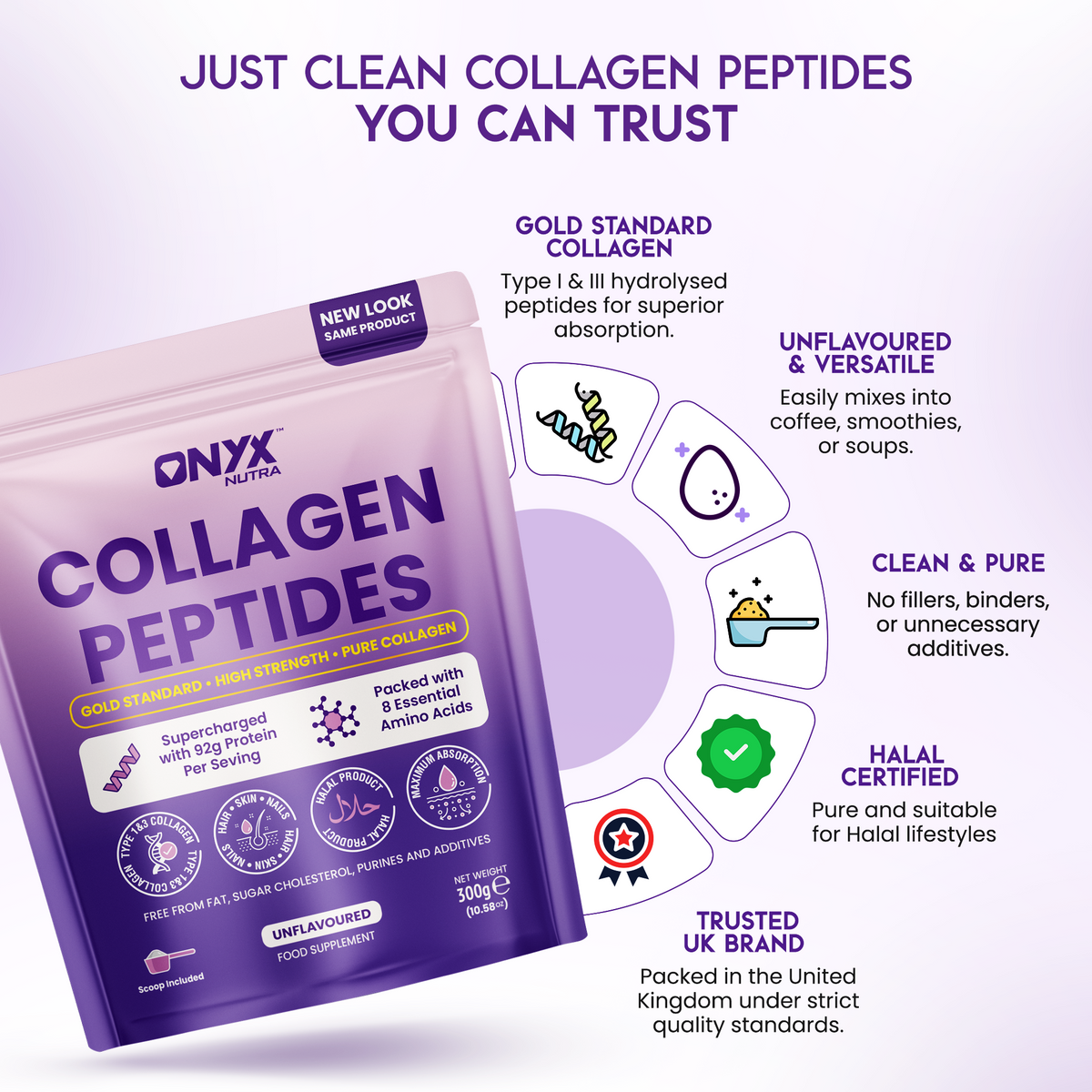 ONYX Collagen Powder 10,000mg - Skin Glow, Hair & Nails Supplement - Halal - Collagen Supplement For Women & Men