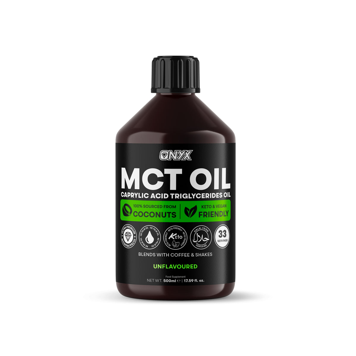 Onyx MCT Oil - High Potency C8 & C10 Premium Coconut Oil - 500ml, Unflavoured, Keto and Vegan Friendly