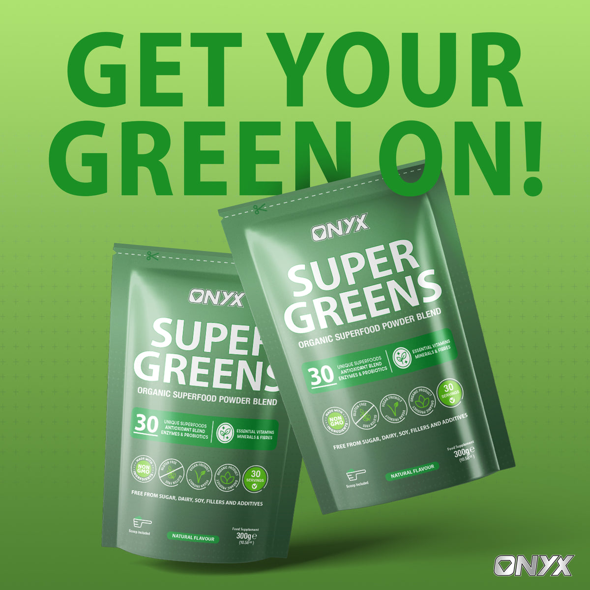 Super Greens Powder 300grams with Vitamins, Minerals & Fibres - Natural, Vegan & Gluten-Free