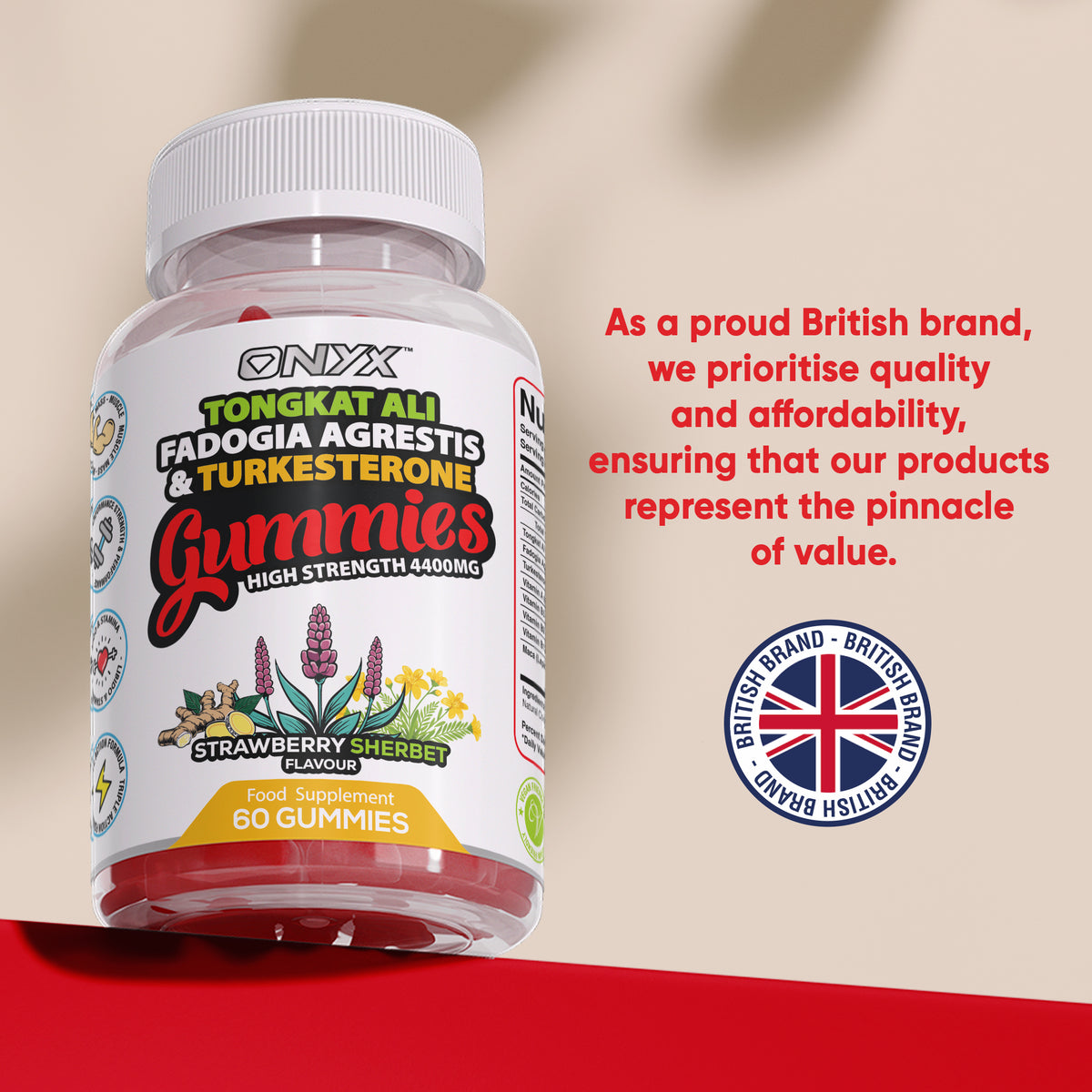 ONYX Test-B Gummies - Triple Formula Blend Natural Gym Supplement 60 Vegan Gummies Fitness Dietary