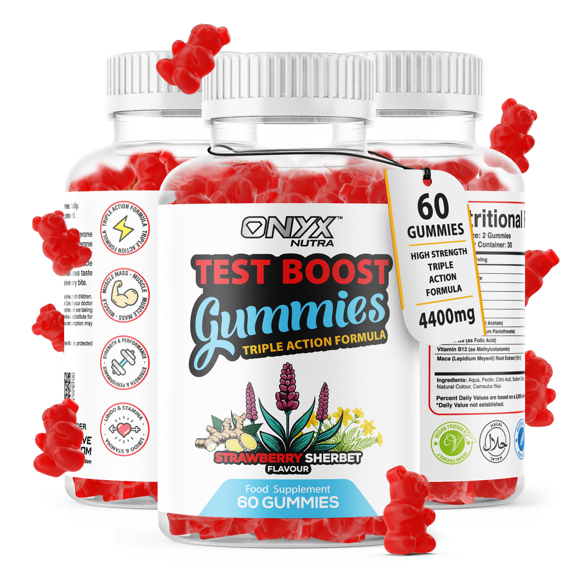 ONYX Test-B Gummies - Triple Formula Blend Natural Gym Supplement 60 Vegan Gummies Fitness Dietary
